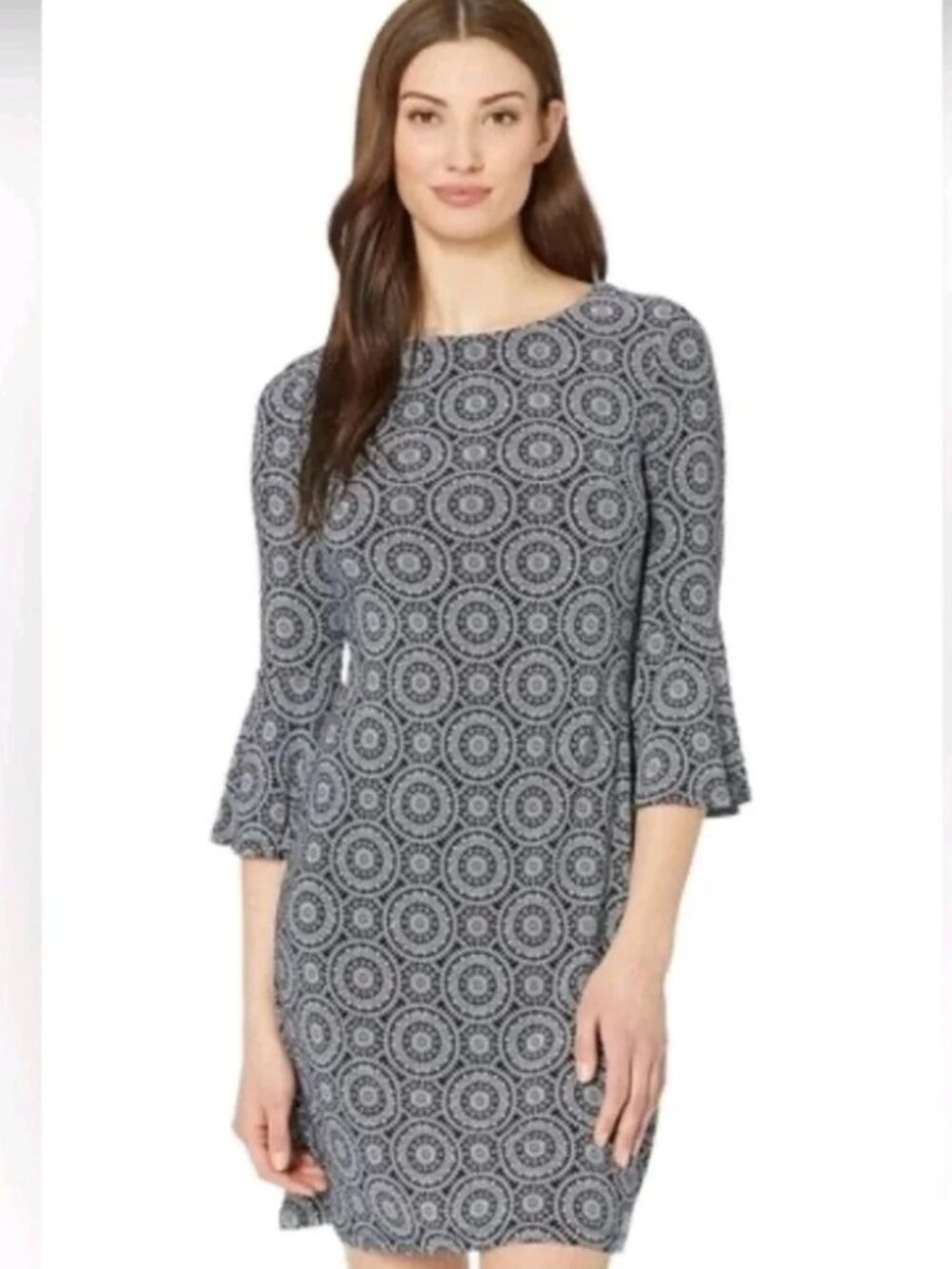 Tommy Hilfiger Mod Preppy Retro Geometric Circle Print Bell-Sleeve Shift Dress